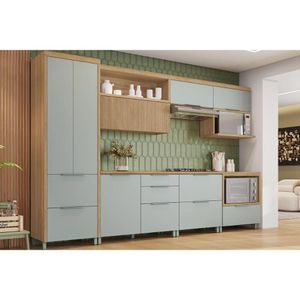Kit Cozinha Modulada 7 Peças Marquesa 33 Aéreos + 3 Balcões + 1 Paneleiro C6p41 Nature Verde