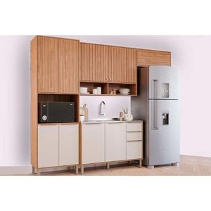 Kit Cozinha Modulada 4 Peças Divina 2 Aéreos + 1 Balcão + 1 Paneleiro Sem Pia Cz003 Freijó Off White