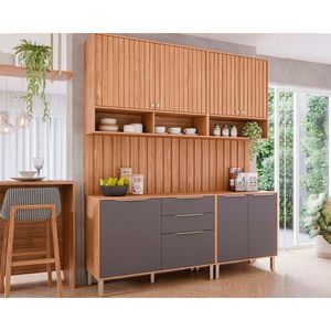Kit Cozinha Modulada 6 Peças Divina 2 Aéreos + 2 Balcões + 2 Complementos Cz009 Freijó Titanium