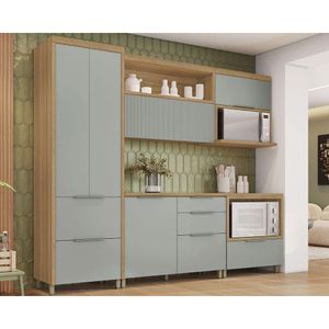 Kit Cozinha Modulada 5 Peças Marquesa 2 Aéreos + 2 Balcões + 1 Paneleiro C5p34 Nature Verde