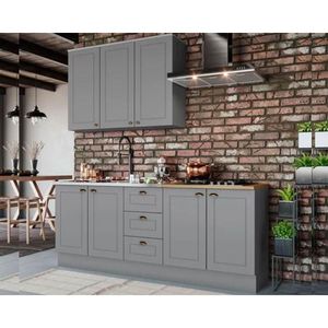 Kit Cozinha Modulada 4 Peças Americana 1 Aéreo + 2 Balcões + 1 Complemento Sem Pia Cz127 Cinza