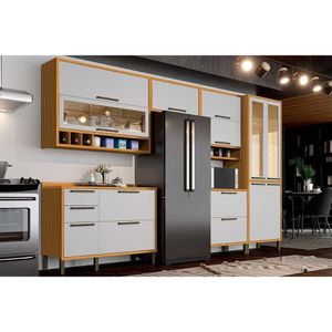 Kit Cozinha Modulada 6 Peças Syrah 3aéreo+2balcões+ 1 Paneleiro 6p01 Amendoa Off White Ronipa