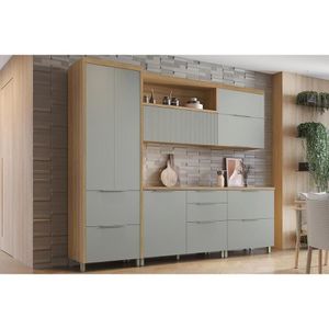 Kit Cozinha Modulada 5 Peças Marquesa 2 Aéreos + 2 Balcões + 1 Paneleiro C6p40 Nature Verde