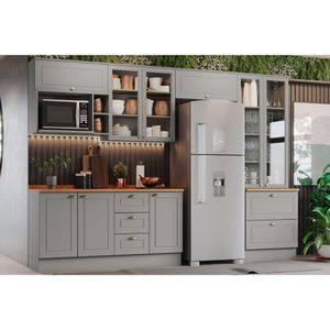 Kit Cozinha Modulada 9 Peças Americana 4aéreos+ 1 Paneleiro +2balcões+ 2 Complementos C5p27 Cinza2 Aéreos + 1 Balcão + 1 Complemento