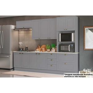 Kit Cozinha Modulada 7 Peças Americana 2 Aéreos + 2 Balcões+ 1 Paneleiro + 2 Complementos Cz145 Cinza