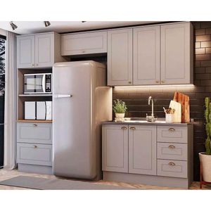 Kit Cozinha Modulada 4 Peças Americana 2 Aéreos + 1 Balcão + 1 Paneleiro Sem Pia Cz150 Cinza