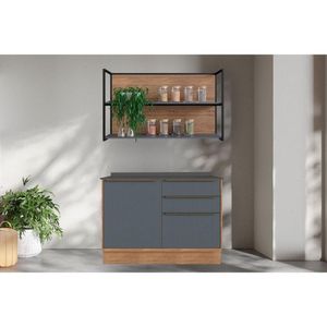 Kit Cozinha Modulada 3 Peças Versalis 1 Nicho + 1 Balcão + 1 Complemento C3p195 Freijó Grafite Herval