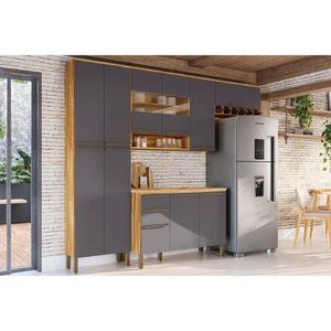 Kit Cozinha Modulada 4 Peças Nápoli Prime 2 Aéreos + 1 Balcão + 1 Paneleiro C4p01 Amendoa Grafite Ronipa