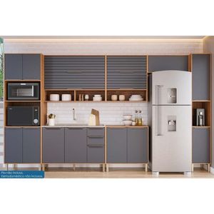 Kit Cozinha Modulada 7 Peças Esplêndida 3 Aéreos + 2 Balcões + 1 Paneleiro + 1 Torre Quente C7p184 Freijó Titanium