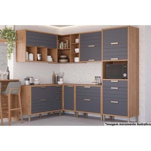 Kit Cozinha Modulada 7 Peças Eloise 33 Aéreos + 3 Balcões + 1 Paneleiro Cz029 Freijó Titanium