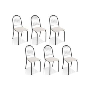 Cadeira De Cozinha Noruega C077 Kit 6 Un Preto Fosco Courano Branco