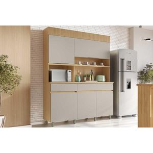 Cozinha Compacta Realeza Com 5 Portas E 2 Gavetas 160cm Carvalho Cinza