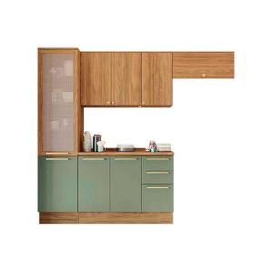 Kit Cozinha Modulada 5 Peças Botanic 2 Aéreos + 1 Balcão + 1 Paneleiro + 1 Complemento M659 Nogueira Verde Oliva