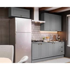 Kit Cozinha Modulada 5 Peças Americana 2 Aéreos + 2 Balcões + 1 Complementos Sem Pia Cz132 Cinza