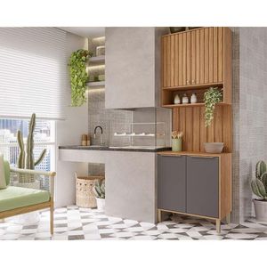 Kit Cozinha Modulada 3 Peças Divina 1 Aéreo + 1 Balcão + Complemento Cz006 Freijó Titanium