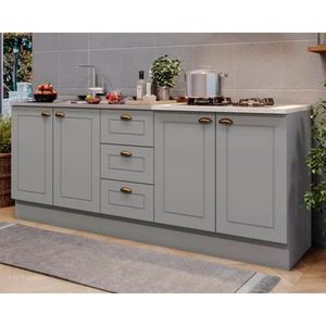 Kit Cozinha Modulada 3 Peças Americana 2balcões + 1 Complemento Sem Pia Cz138 Cinza