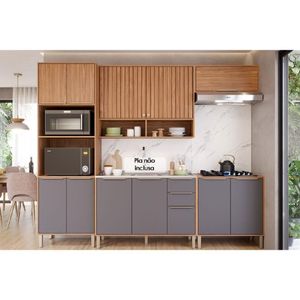 Kit Cozinha Modulada 5 Peças Divina 2 Aéreos + 2 Balcões + 1 Torre Quente C5p187 Freijó Titanium