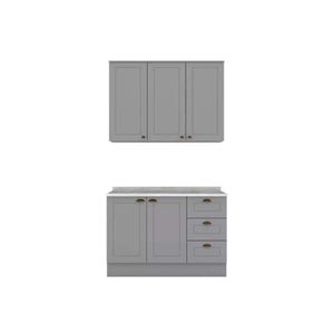 Kit Cozinha Modulada 3 Peças Americana 1 Aéreo + 1 Balcão + Complemento Cz122 Cinza