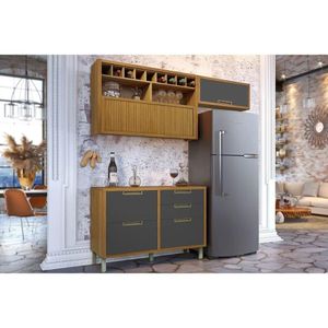Kit Cozinha Modulada 3 Peças Imperatriz 2 Aéreos + 1 Balcão C6p45 Freijó Grafite