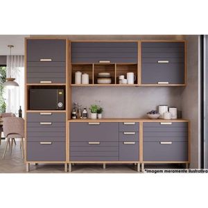 Kit Cozinha Modulada 5 Peças Eloise 2 Aéreos + 2 Balcões + 1 Paneleiro Cz024 Freijó Titanium
