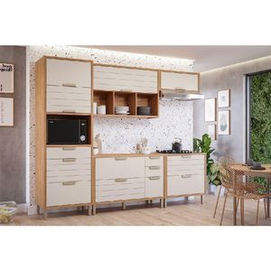 Kit Cozinha Modulada 5 Peças Eloise 2 Aéreos + 2 Balcões + 1 Torre Quente C5p178 Freijó Off White