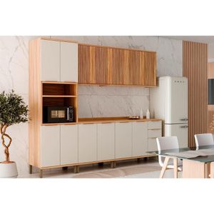 Kit Cozinha Modulada 5 Peças Sauvignon 2 Aéreos + 2 Balcões + 1 Torre Quente C5p90 Amendoa Off White Ronipa