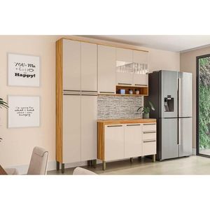 Kit Cozinha Modulada 3 Peças Nápoli Prime 1 Aéreo + Balcão + 1 Paneleiro C3p02 Amendoa Off White Ronipa
