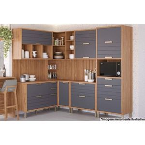 Kit Cozinha Modulada 11 Peças Eloise 3aéros+3balcões+ 1 Paneleiro +4complemento Cz030 Freijó Titanium