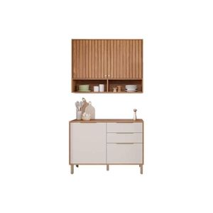 Cozinha Completa Divina 2 Peças 1 Aéreo 1 Balcão C2p44 Freijó Off White