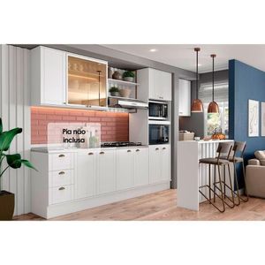 Cozinha Modulada Completa Bella 9 Peças 23 Aéreos + 3 Balcões + 1 Paneleiro+1ilha+ 2 Complementos C9p52 Branco