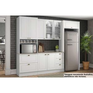 Cozinha Modulada Completa Americana 7 Peças 2 Aéreos + 1 Balcão + 1 Paneleiro+3complementos C5p64 Branco