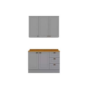 Cozinha Modulada Completa Americana 3 Peças 1 Aéreo + 1 Balcão + Complemento Cz123 Cinza