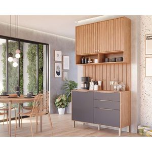 Cozinha Modulada Completa Divina 3 Peças 1 Aéreo + 1 Balcão + Complemento Cz008 Freijó Titanium