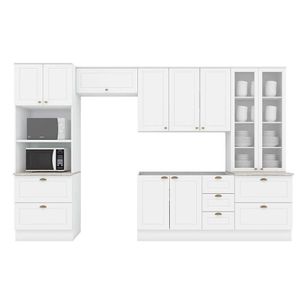 Cozinha Modulada Americana 5 Peças 2 Aéreos + 1 Balcão+ 2 Paneleiros C5p55 Branco2 Aéreos + 1 Balcão + 1 Complemento