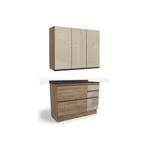 Cozinha Modulada Completa Maxxi 3 Peças 1 Aéreo + 1 Balcão + Complemento C3p13 Nogal Cinzel