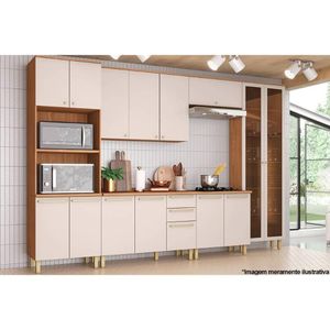 Cozinha Modulada Completa Requinte 8 Peças 2 Aéreos + 2 Balcões+ 2 Paneleiros + 2 Complementos Cz100 Nature Areia