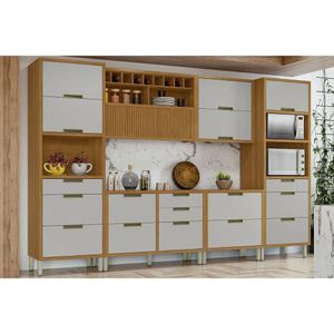 Cozinha Modulada Completa Imperatriz 6 Peças 2 Aéreos + 2 Balcões + 1 Paneleiro C6p48 Freijó Off White