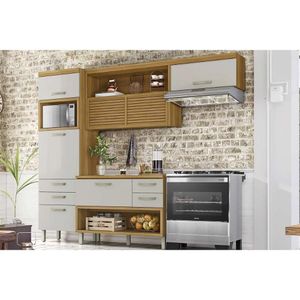 Cozinha Modulada Completa Princesa 3 Peças 1 Aéreo + Balcão + 1 Paneleiro C6p60 Freijó Off White