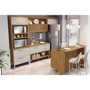 Cozinha Modulada Completa Princesa 5 Peças 1 Aéreo + 2 Balcões + 1 Paneleiro+1ilha C6p61 Freijó Off White