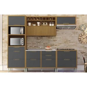 Cozinha Modulada Completa Imperatriz 5 Peças 2balcões+2aéreos+1torre Quente C6p46 Freijó Grafite
