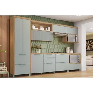 Cozinha Modulada Completa Marquesa 7 Peças 33 Aéreos + 3 Balcões + 1 Paneleiro C6p41 Verde Nature