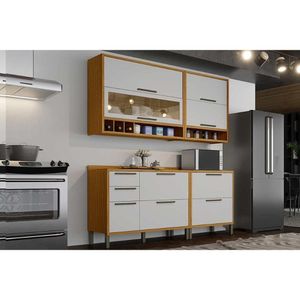Cozinha Modulada Completa Syrah 4 Peças 2 Aéreos + 2 Balcões C4p04 Amendoa Off White Ronipa