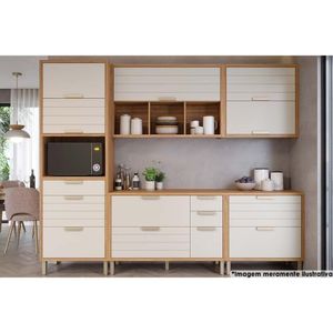 Cozinha Modulada Completa Eloise 5 Peças 2 Aéreos + 2 Balcões + 1 Paneleiro Cz024 Freijó Off White