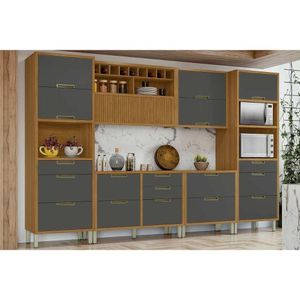 Cozinha Modulada Completa Imperatriz 6 Peças 2 Aéreos + 2 Balcões + 1 Paneleiro C6p48 Freijó Grafite