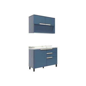 Cozinha Modulada Completa Manhattan 3 Peças 1 Aéreo + 1 Balcão + Complemento C3p188 Azul Herval