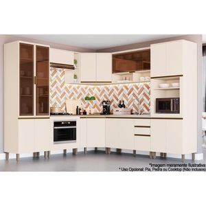 Cozinha Modulada Connect 13 Peças 4aéreos+4balcões+ 2 Paneleiros +3complementos C6p15 Off White2 Aéreos + 1 Balcão + 1 Complemento