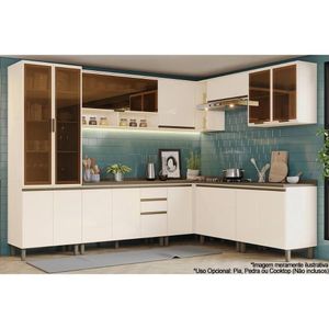 Cozinha Modulada Connect 13 Peças 4aéreos+4balcões+ 1 Paneleiro +4complementos C6p06 Off White2 Aéreos + 1 Balcão + 1 Complemento