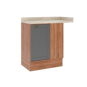 Gabinete De Cozinha Modulado Balcão Com Tampo Bella 2611 Canto Reto Com 1 Porta 94cm Nogal Cinza