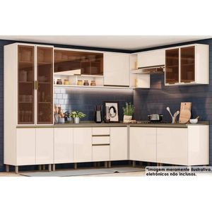 Cozinha Modulada Connect 13 Peças 4aéreos+4balcões+ 1 Paneleiro +4complementos C5p91 Off White2 Aéreos + 1 Balcão + 1 Complemento