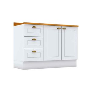 Gabinete De Cozinha Modulado Balcão Para Pia Com Tampo Americana Com 2 Portas E 3 Gavetas 120cm Branco